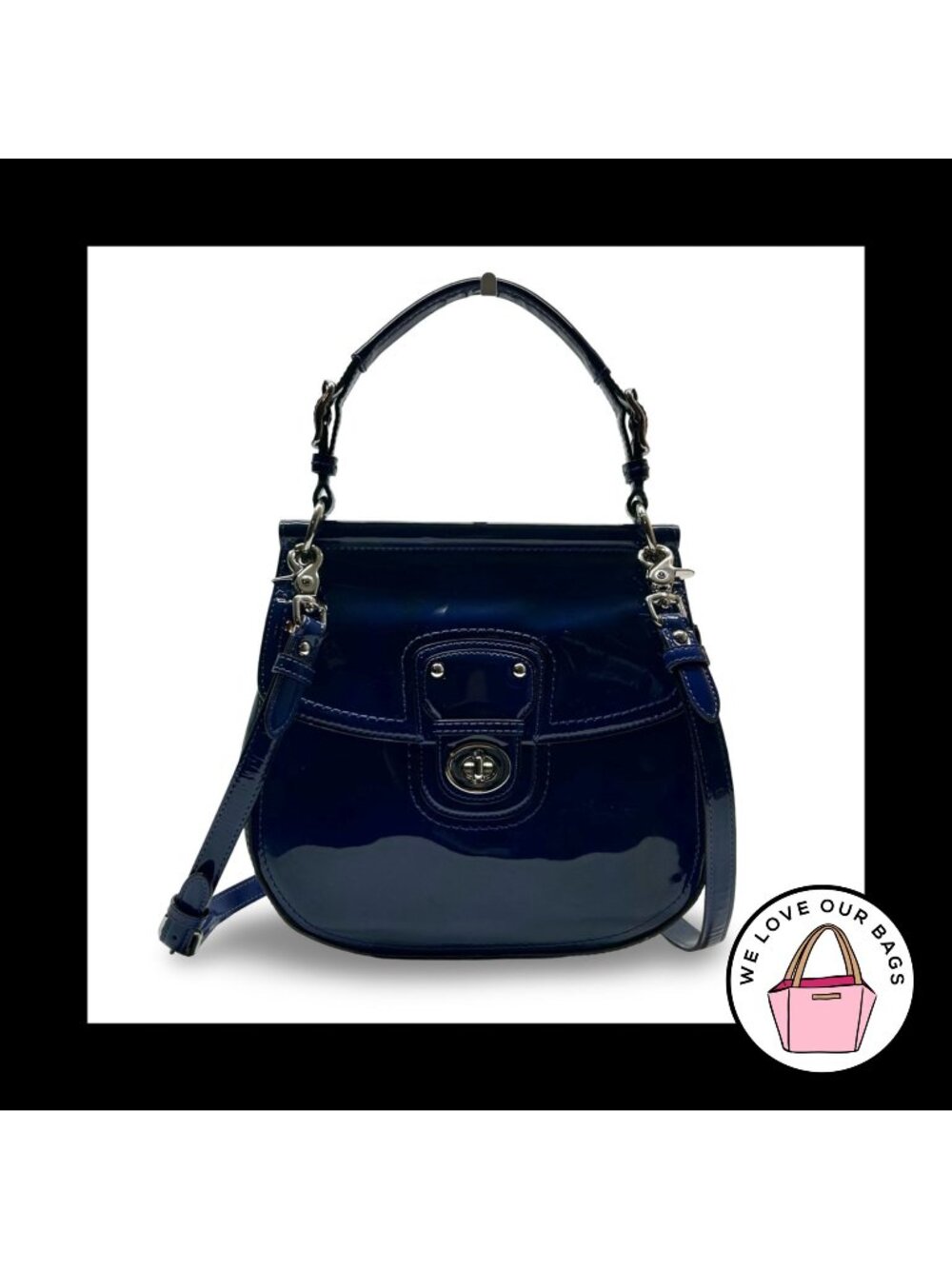 COACH LARGE WILLIS Cobalt Blue Patent Leather Legacy Stripe Lining Bag 21244